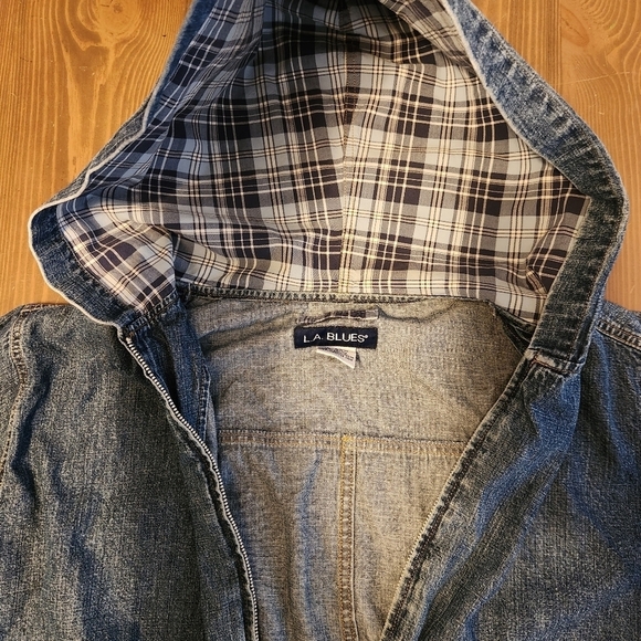 Vtg L.A. Blues Denim Hooded Full Zip Jacket With Large Pockets Dark Wash Rare - Picture 4 of 13
